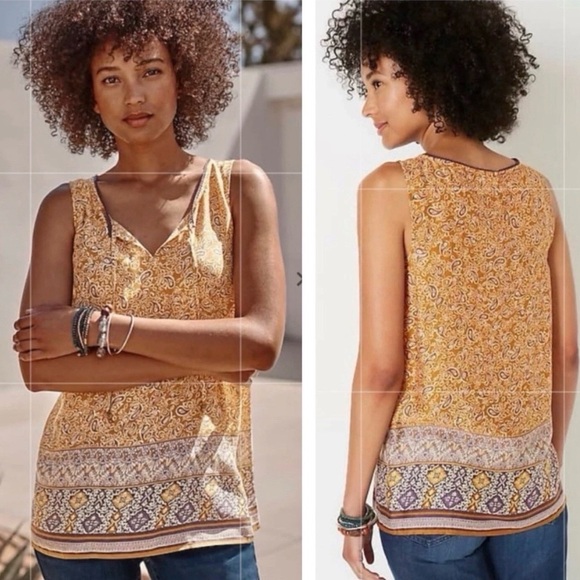 J. Jill Tops - J. Jill Canyon Border Woodcut Yellow And Purple Paisley Tunic Top Print Size XS